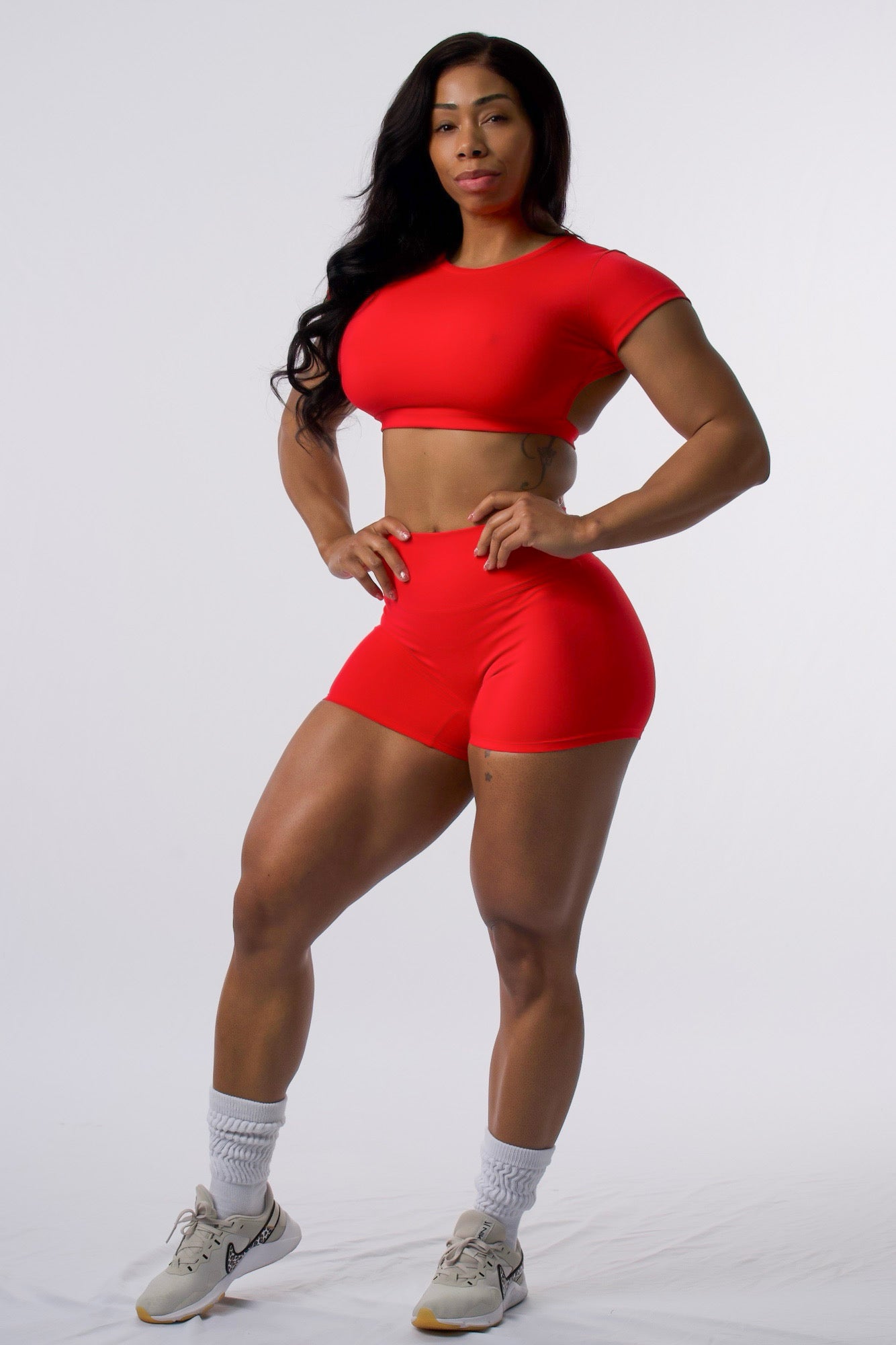 Backless Red Crop Top-T Shorts Set